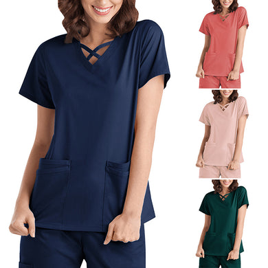 New Women Solid Color Nurse Shirt Pants Set Summer Stretch Quick Dry Thin Surgical Suit