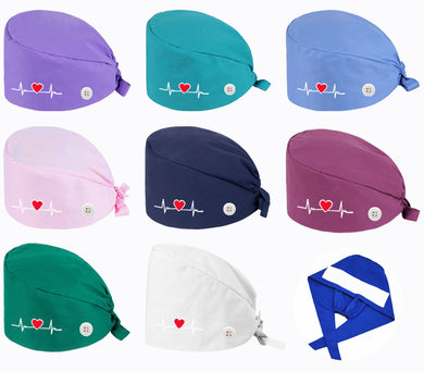 Women Adjustable Cap Nurse Cap Surgical Cap Cotton Solid Color With Heart Embroidery Cap Unisex