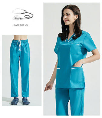 Women Nurse Cotton Short Sleeved V-neck Shirt And Pants Suit Hospital Work Suit Spring Summer