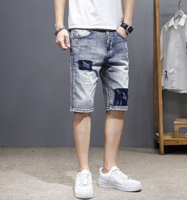 Men's Distressed Denim Light Faded Wash Stretch Ripped Casual Jean Shorts US