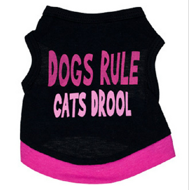Pet Clothes Cotton Black Vest With Pink Letters DOGS RULE CATS DROOL For Small Dog Cat