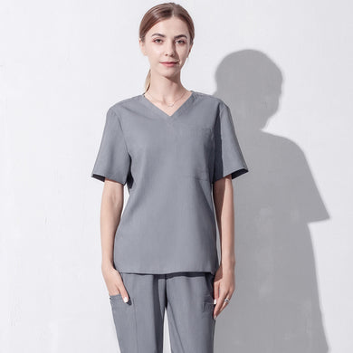 Women V-neck Stretch Short Sleeve Nurse Shirt Pants Solid Color Doctor Uniform Set For Summer