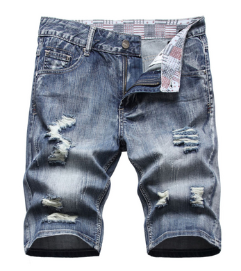 Men's Ripped Denim Shorts Summer Fashion Stretch Slim Fit Short Jeans Half Pants