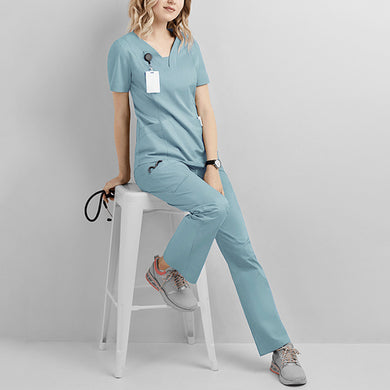 New Women Summer V-neck Nurse Uniform Set Absorb Perspiration Breathe Freely Surgical Suit