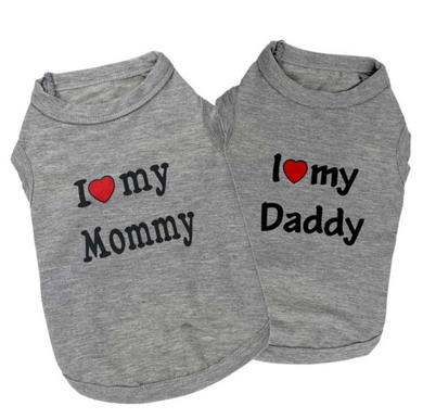 2pc Spring Summer Dogs And Cats Vest I Love Daddy & Mommy Vest Apparel Puppy Clothes