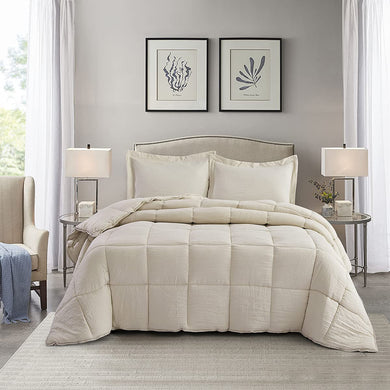 Pre Washed Down Alternative Comforter Set Twin -Reversible Shabby Chic Quilt Desgin -Box Stitched with 4 Corner Tabs -Lightweight for All Season -Camel Duvet Comforter with 2 Pillow Shams
