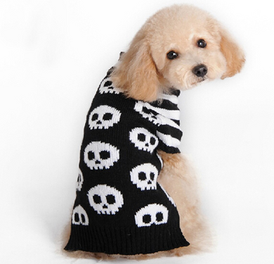 New Pet Clothes For Winter Black Sweater With White Skull For Halloween Small Dogs And Cats