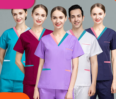 New Women Thin V-neck Short Sleeve Nurse Shirt And Pants Suit Overalls Suit For Summer