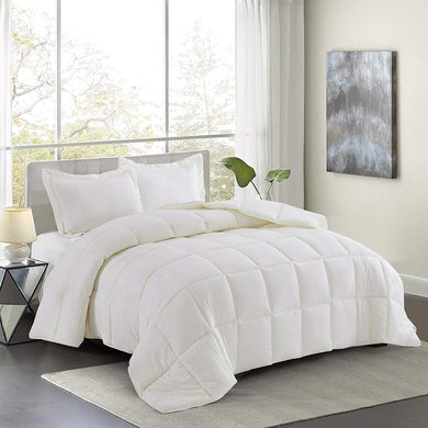 Pre Washed Down Alternative Comforter Set Twin - Reversible Shabby Chic Quilt Design - Box Stitched with 4 Corner Tabs - Lightweight for All Season - Ivory Duvet Comforter with 2 Pillow Shams