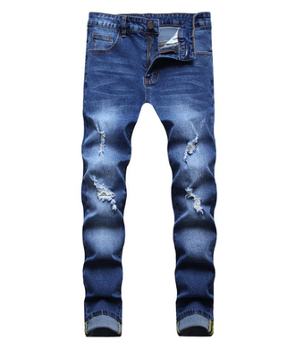 Men's Distressed Ripped Skinny Jeans Frayed Destroyed Slim Denim Pants Trousers