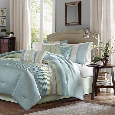 Amherst Faux Silk Comforter Set-Casual Contemporary Design All Season Down Alternative Bedding, Matching Shams, Bedskirt, Decorative Pillows, Queen(90