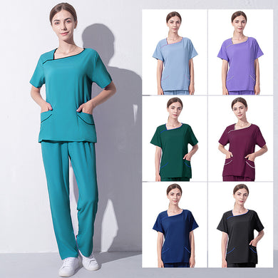 New Women Solid Color Short Sleeves Shirt Nurse Doctor Work Suit Hygroscopic And Sweating In Summer