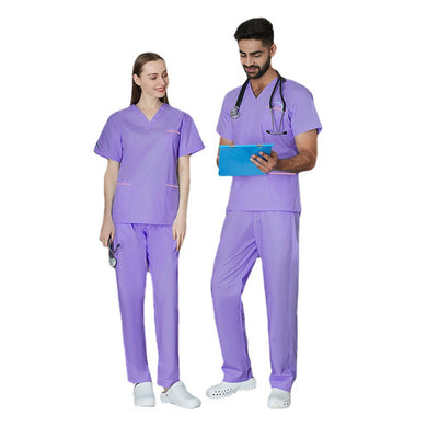 New Men And Women Nurses V-neck Short-sleeved Work Clothes And Solid Color Pants Set