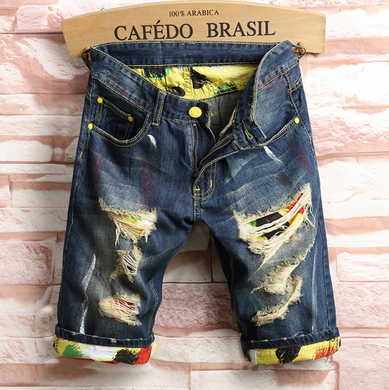 Mens Cotton Denim Shorts Distressed Ripped Jeans Casual Holes Pants Short Summer
