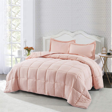Pre Washed Down Alternative Comforter Set Twin - Reversible Shabby Chic Quilt Design - Box Stitched with 4 Corner Tabs - Lightweight for All Season - Peach Pink Duvet Comforter With 2 Pillow Shams