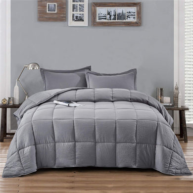 Pre Washed Down Alternative Comforter Set Twin -Reversible Shabby Chic Quilt Desgin -Box Stitched with 4 Corner Tabs -Lightweight for All Season -Light Gray Duvet Comforter with 2 Pillow Shams