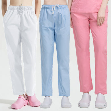 New Women Solid Color Nurse Comfortable Pants Lanyard Elastic Waist Doctor Work Pants Unisex