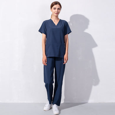 Summer Women Stretch Quick Dry Suit Short Sleeves Shirt Solid Color Nurse Shirt Pants Set