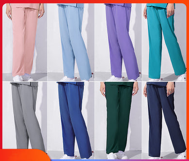 New Women Solid Color Nurse Comfortable Pants Lanyard Elastic Waist Unisex Doctor Work Pants