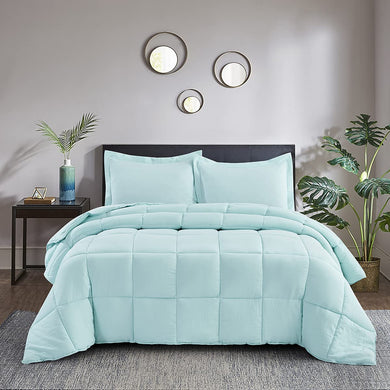 PRE Washed Down Alternative Comforter Set Twin -Reversible Shabby Chic Quilt Desgin -Box Stitched with 4 Corner Tabs -Lightweight for All Season -Aqua Duvet Comforter with 2 Pillow Shams