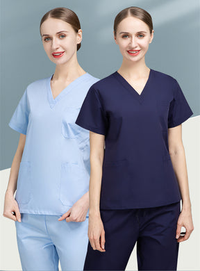Women Men V-neck Solid Color Short Sleeve Nurse Suit Doctor Uniform Suit For Summer Unisex