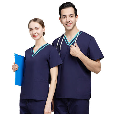 New Men Women Nurses Thin V-neck Short-sleeved Work Clothes And Solid Color Pants Set