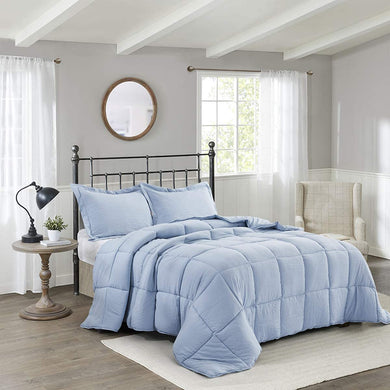 Pre Washed Down Alternative Comforter Set Twin - Reversible Shabby Chic Quilt Design - Box Stitched with 4 Corner Tabs - Lightweight for All Season - Blue Duvet Comforter with 2 Pillow Shams