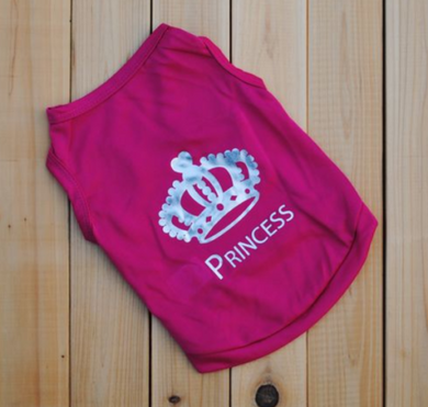 Pet Clothes Hot Pink Vest With Crown And Princess Printing Vest Dogs Cats For Summer