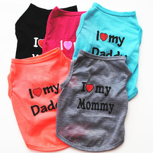 Spring Summer Dogs Cats Vest I Love Daddy & Mommy Cotton Vest Apparel Puppy Clothes
