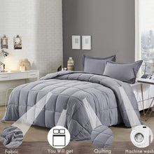 Load image into Gallery viewer, Pre Washed Down Alternative Comforter Set Twin -Reversible Shabby Chic Quilt Desgin -Box Stitched with 4 Corner Tabs -Lightweight for All Season -Light Gray Duvet Comforter with 2 Pillow Shams