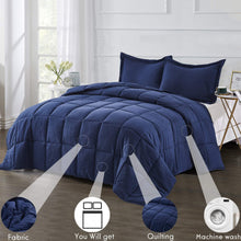 Load image into Gallery viewer, Pre Washed Down Alternative Comforter Set Twin - Reversible Shabby Chic Quilt Design - Box Stitched with 4 Corner Tabs - Lightweight for All Season - Navy Blue Duvet Comforter with 2 Pillow Shams