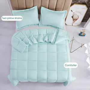 PRE Washed Down Alternative Comforter Set Twin -Reversible Shabby Chic Quilt Desgin -Box Stitched with 4 Corner Tabs -Lightweight for All Season -Aqua Duvet Comforter with 2 Pillow Shams