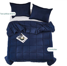 Load image into Gallery viewer, Pre Washed Down Alternative Comforter Set Twin - Reversible Shabby Chic Quilt Design - Box Stitched with 4 Corner Tabs - Lightweight for All Season - Navy Blue Duvet Comforter with 2 Pillow Shams