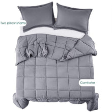 Load image into Gallery viewer, Pre Washed Down Alternative Comforter Set Twin -Reversible Shabby Chic Quilt Desgin -Box Stitched with 4 Corner Tabs -Lightweight for All Season -Light Gray Duvet Comforter with 2 Pillow Shams