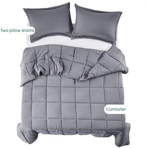 Pre Washed Down Alternative Comforter Set Twin -Reversible Shabby Chic Quilt Desgin -Box Stitched with 4 Corner Tabs -Lightweight for All Season -Light Gray Duvet Comforter with 2 Pillow Shams