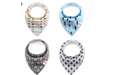 Baby 4Pcs of Drool Bibs with Snaps Bandana Gift Set For Girl and Boy 100% Cotton