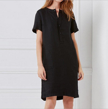 Load image into Gallery viewer, Women Summer Cotton And Linen Loose Short Sleeves Mid-length Dress Button Dress