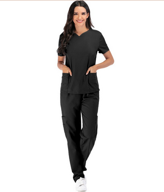 Women Summer Doctors Nurses V-neck Short Sleeves Shirt And Pants Suit Overalls Waist Stretch Design