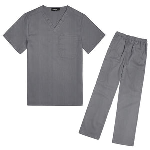 Women Short Sleeves V-neck Shirt Solid Color Stretch Nurse Shirt Pants Set Doctor Work Suit Unisex