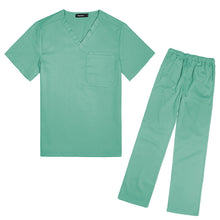 Load image into Gallery viewer, Women Short Sleeves V-neck Shirt Solid Color Stretch Nurse Shirt Pants Set Doctor Work Suit Unisex