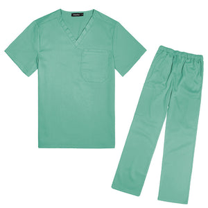 Women Short Sleeves V-neck Shirt Solid Color Stretch Nurse Shirt Pants Set Doctor Work Suit Unisex