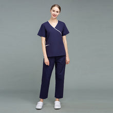 Load image into Gallery viewer, Women Thin V-neck Short Sleeve Nurse Shirt And Pants Suit Overalls Suit For Summer Spring