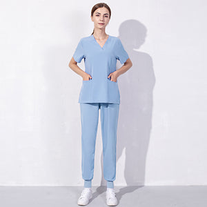 New Women Summer V-neck Nurse Uniform Set Cosmetic Dental Hospital Surgical Suit Unisex Set