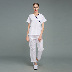 Women Thin V-neck Short Sleeve Nurse Shirt And Pants Suit Overalls Suit For Summer Spring